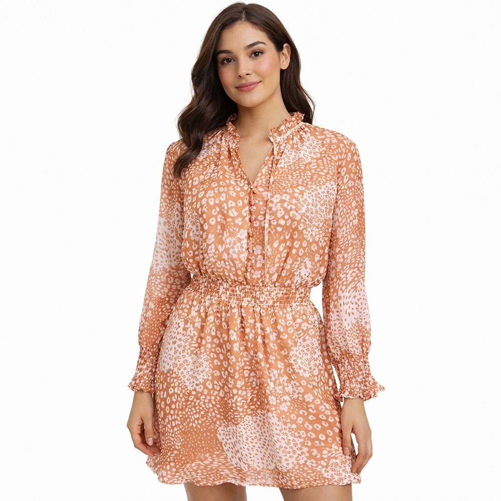 New BB DAKOTA X Steve Madden Size L Floral Smocked Detail Long Sleeve Mini Dress